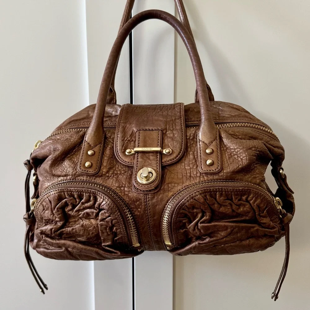 Botkier Bianca Metallic Bronze Leather Satchel Handbag, Antiqued Gold Hardware - Picture 2 of 16
